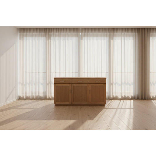 Anya Solid Tassie Oak Buffet Sideboard 3 Doors 3 Drawers, Wheat 150cm - Chocolate Wood