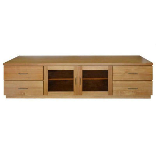 Anya Solid Tassie Oak TV Unit 2 Doors 4 Drawers, Wheat 200cm - Chocolate Wood