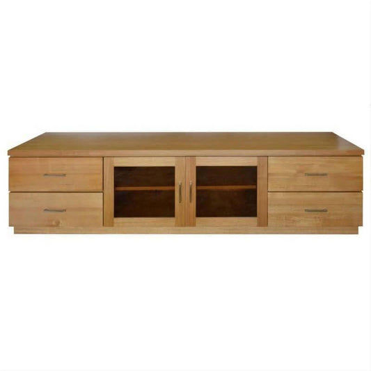 Anya Solid Tassie Oak TV Unit 2 Doors 4 Drawers, Wheat 200cm - Chocolate Wood