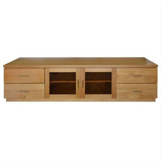Anya Solid Tassie Oak TV Unit 2 Doors 4 Drawers, Wheat 200cm - Chocolate Wood