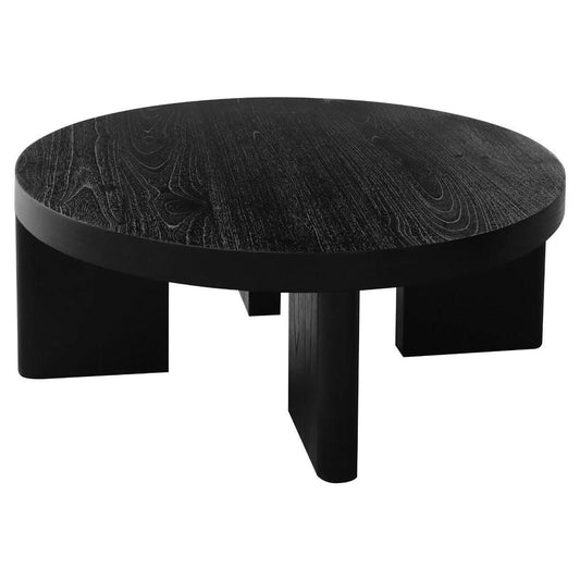 Apollo Solid Mindi Timber Round Coffee Table 90cm in Black - Chocolate Wood