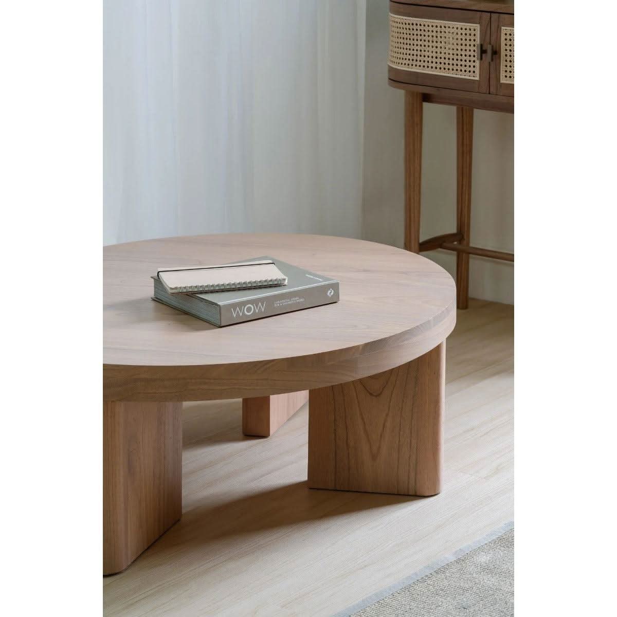 Apollo Solid Mindi Timber Round Coffee Table 90cm in Natural - Chocolate Wood