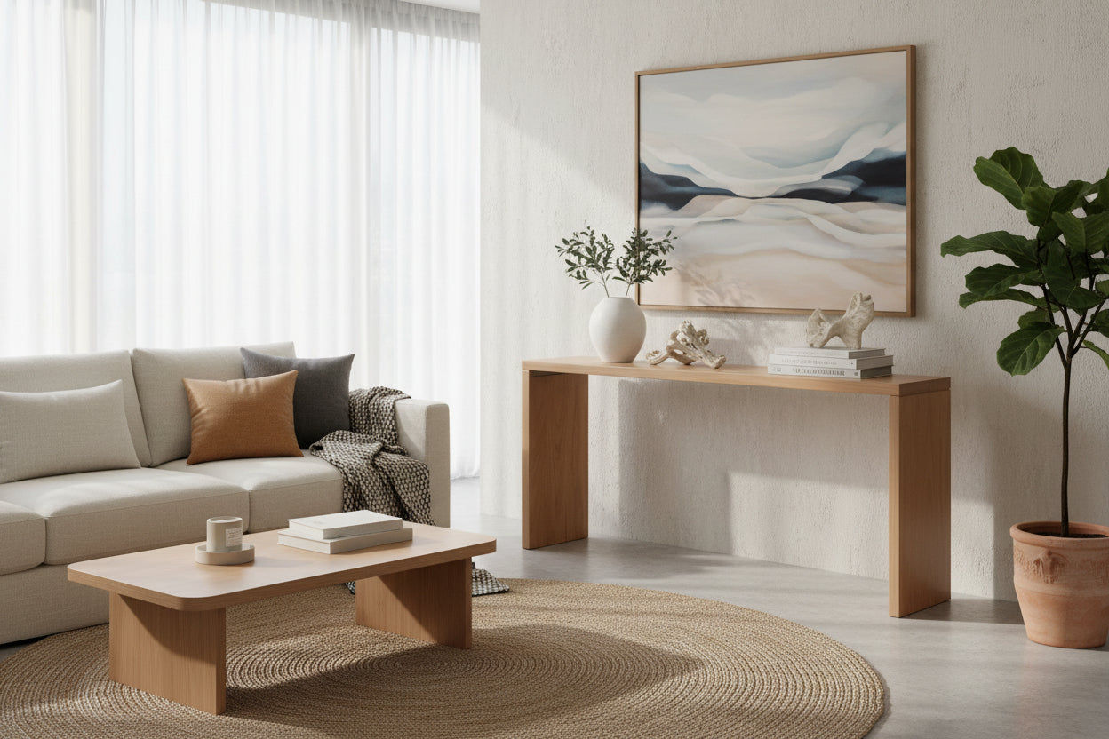 Apollo Solid Mindi Timber Console Table / Hall Table 150cm in Natural - Chocolate Wood