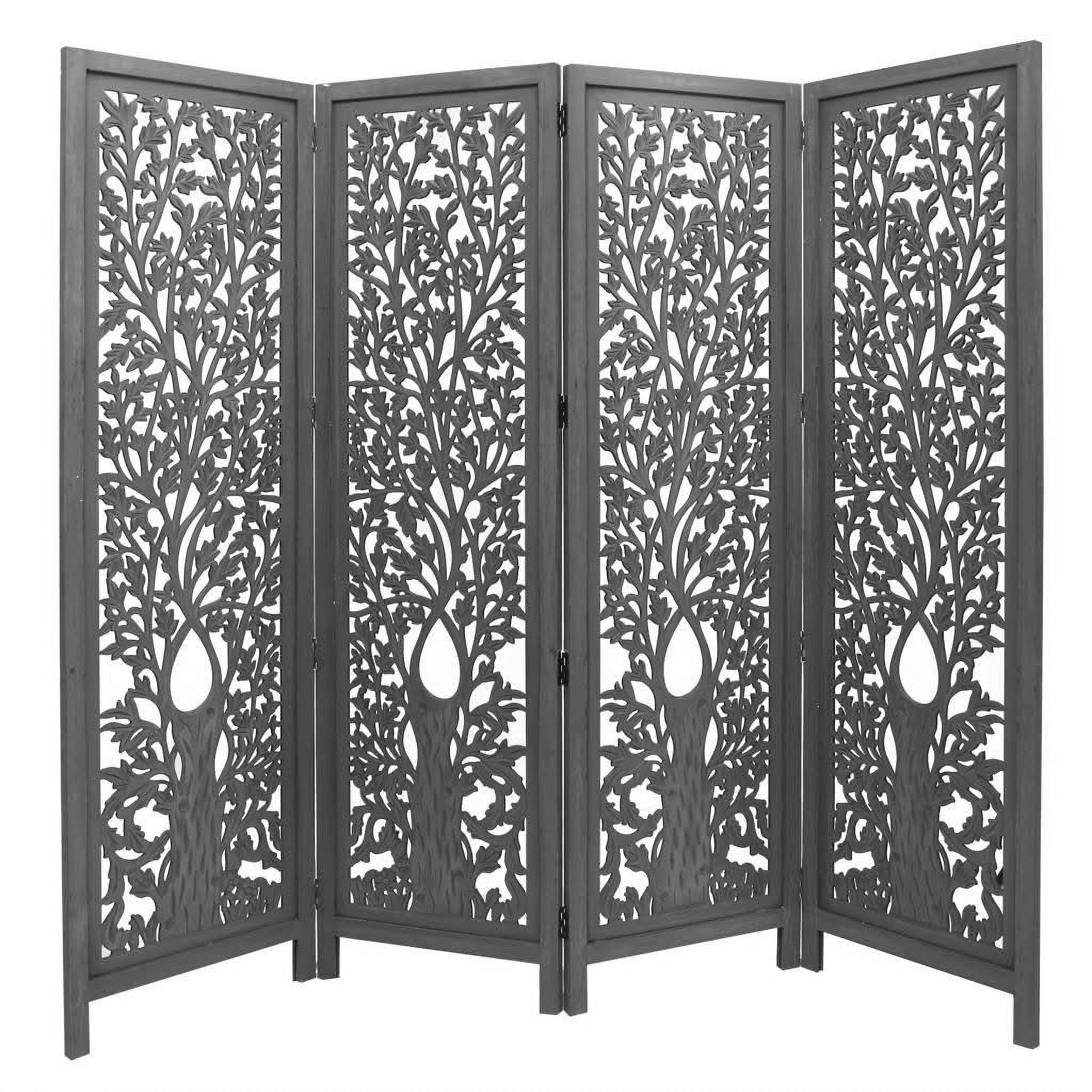 Ashe Decorative Mango Wood Screen / Room Divider in Dark Grey - Chocolate Wood