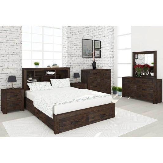 ASHGAR KING SIZE BED + DRESSER + MIRROR + 2 X BEDSIDE TABLES IN GREY STONE PACKAGE DEAL - MyChocolateWood