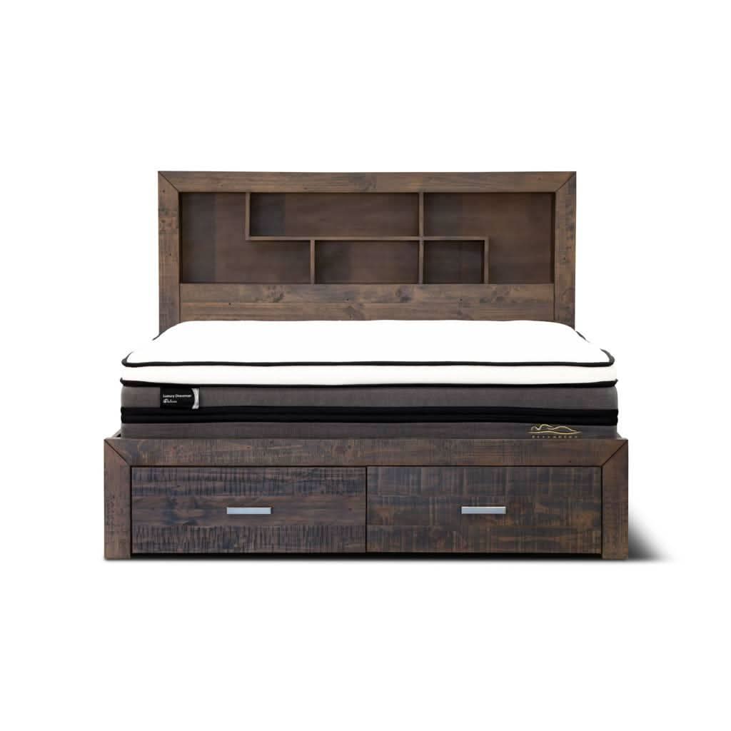 ASHGAR KING SIZE BED + DRESSER + MIRROR + 2 X BEDSIDE TABLES IN GREY STONE PACKAGE DEAL - MyChocolateWood