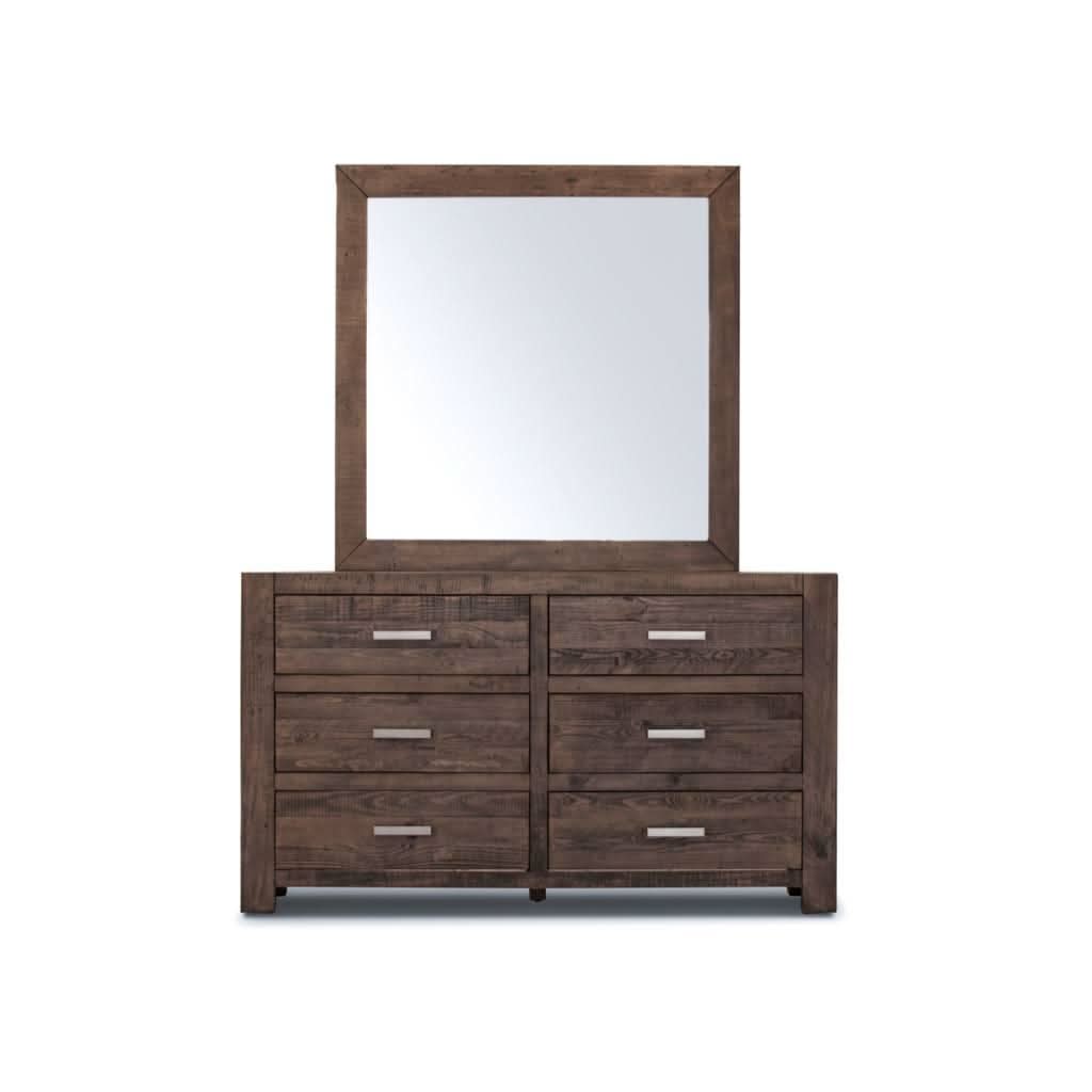 ASHGAR KING SIZE BED + DRESSER + MIRROR + 2 X BEDSIDE TABLES IN GREY STONE PACKAGE DEAL - MyChocolateWood