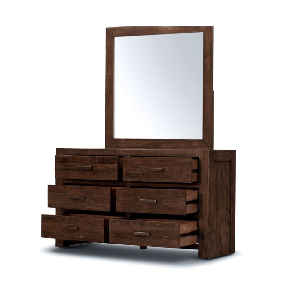 ASHGAR KING SIZE BED + DRESSER + MIRROR + 2 X BEDSIDE TABLES IN GREY STONE PACKAGE DEAL - MyChocolateWood