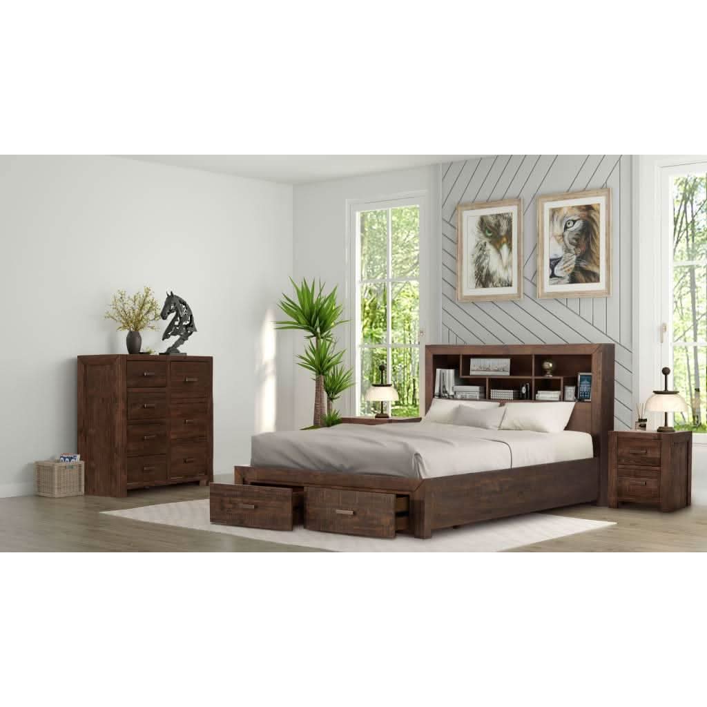 ASHGAR KING SIZE BED + TALLBOY + 2 X BEDSIDE TABLES IN GREY STONE PACKAGE DEAL - MyChocolateWood