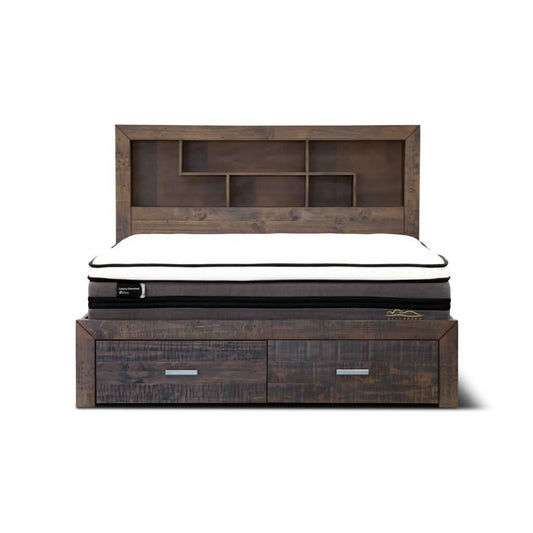 ASHGAR QUEEN SIZE BED + DRESSER + MIRROR + 2 X BEDSIDE TABLES IN GREY STONE PACKAGE DEAL - MyChocolateWood