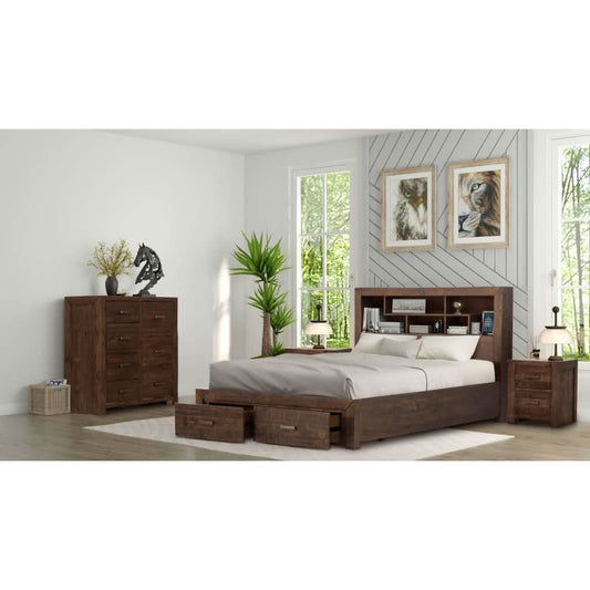 ASHGAR QUEEN SIZE BED + TALLBOY + 2 X BEDSIDE TABLES IN GREY STONE PACKAGE DEAL - MyChocolateWood