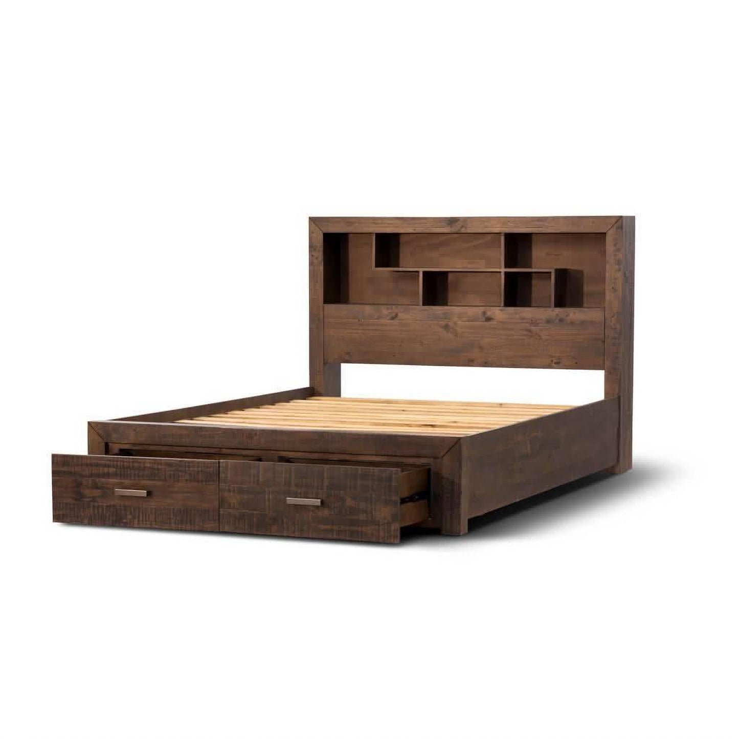 ASHGAR SOLID RECYCLED PINE QUEEN SIZE BED WITH STORAGE IN GREY STONE