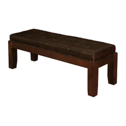 ASHMORE SOLID MAHOGANY TIMBER DOUBLE BENCH WITH GENUINE LEATHER SEAT