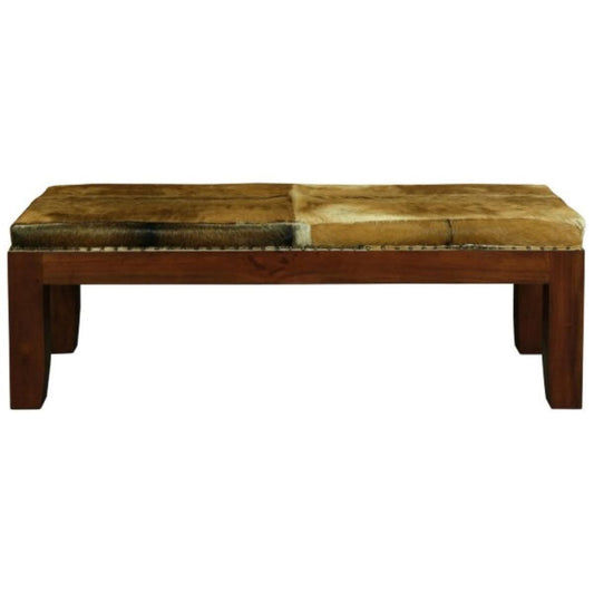 ASHMORE SOLID MAHOGANY TIMBER DOUBLE BENCH WITH GOAT HIDE SEAT