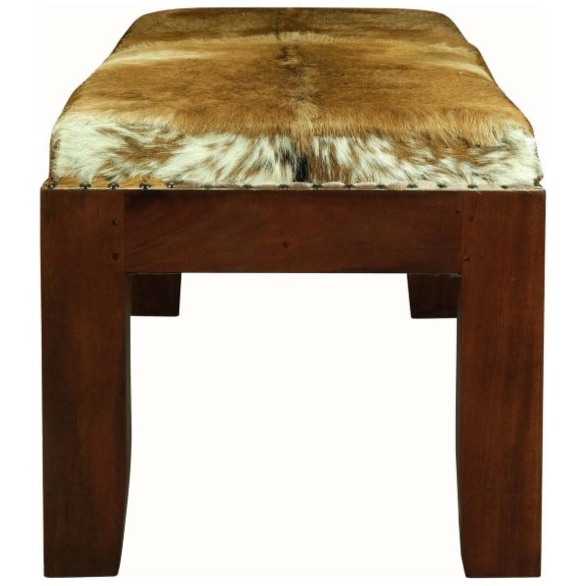 ASHMORE SOLID MAHOGANY TIMBER DOUBLE BENCH WITH GOAT HIDE SEAT - MyChocolateWood