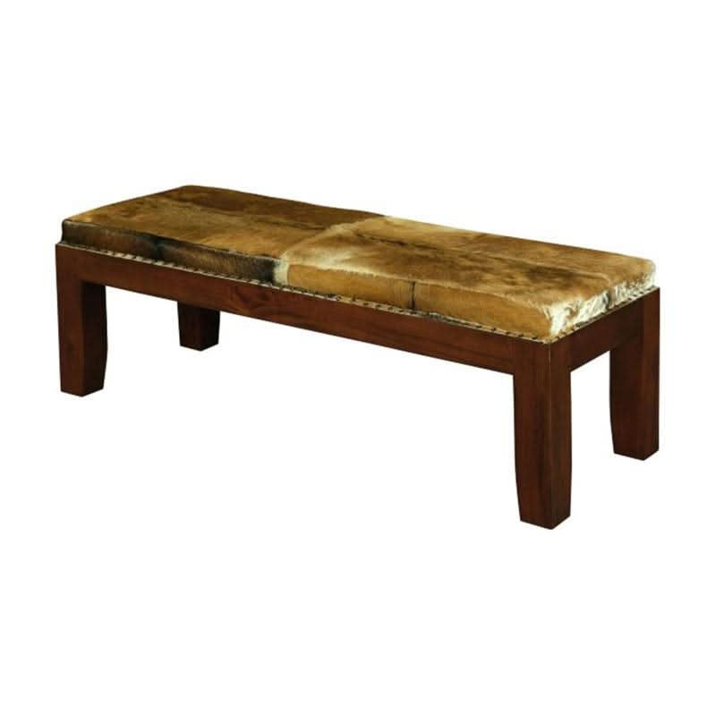 ASHMORE SOLID MAHOGANY TIMBER DOUBLE BENCH WITH GOAT HIDE SEAT - MyChocolateWood