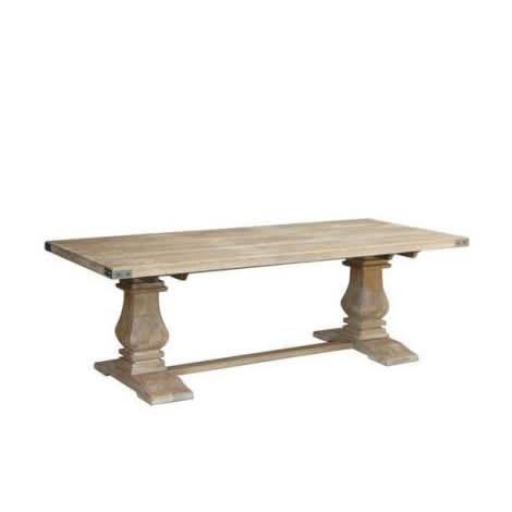 A honey wash ASTI rectangular pedestal dining table by MyChocolateWood, 230cm length, showcasing smooth wood finish and sturdy pedestal base.