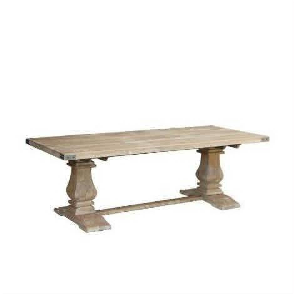 A honey wash ASTI rectangular pedestal dining table by Chocolate Wood, 230cm length, showcasing smooth wood finish and sturdy pedestal base.