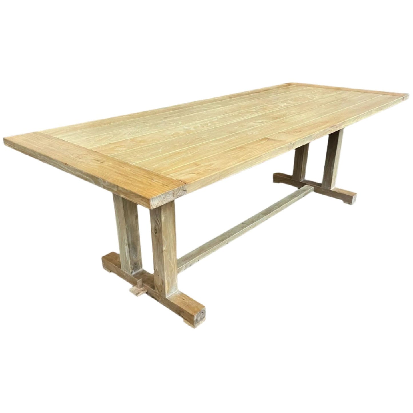 Lamia Recycled Elm Trestle Dining Table 240cm - Chocolate Wood
