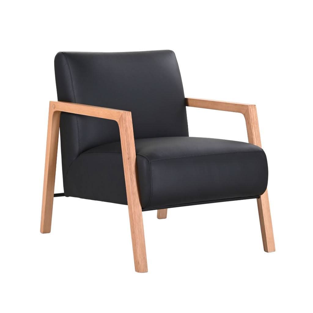 ATTICUS CONTEMPORARY BUFFALO LEATHER ARMCHAIR IN BLACK - MyChocolateWood
