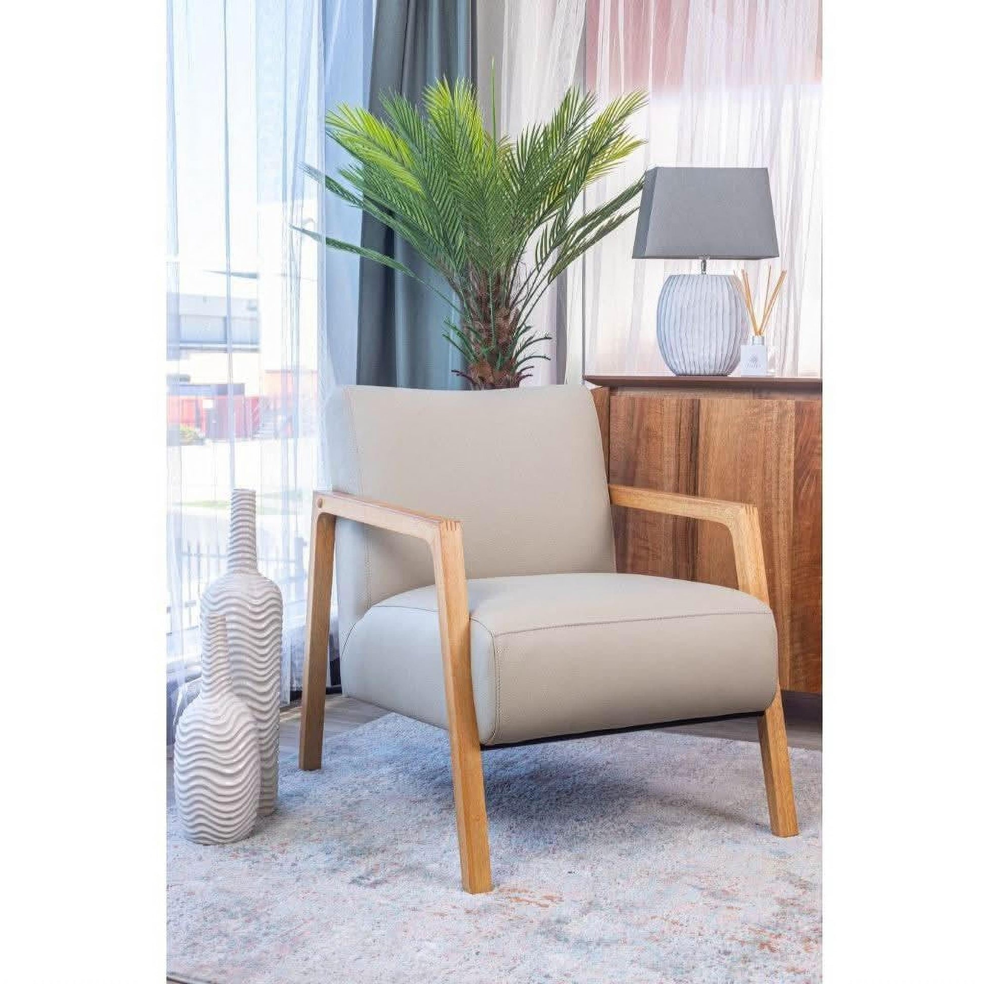Atticus Contemporary Buffalo Leather Armchair in Wheat - Chocolate Wood