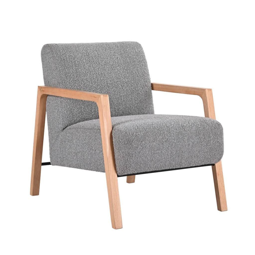 Atticus Contemporary Fabric Armchair in Grey - Chocolate Wood