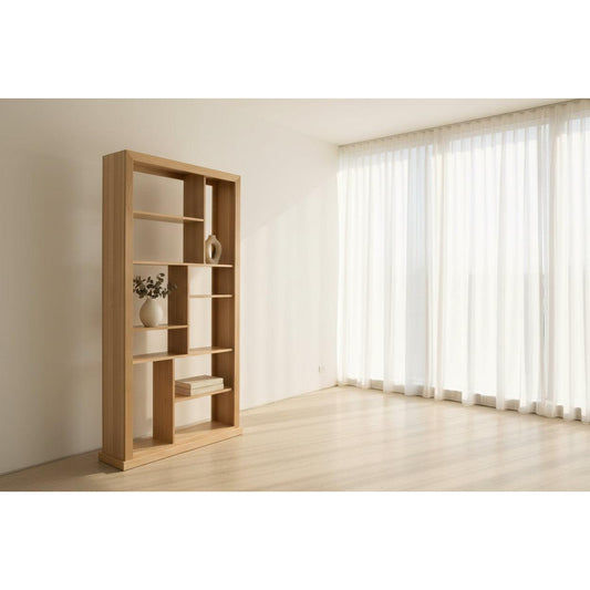 Australian custom-made Riley hardwood bookcase by MyChocolateWood, tall bookshelf and room divider in Tasmanian oak hardwood.