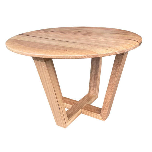 MyChocolateWood Avalon solid Tasmanian oak round lamp table with 60cm diameter, showcasing natural wood grain and smooth finish.