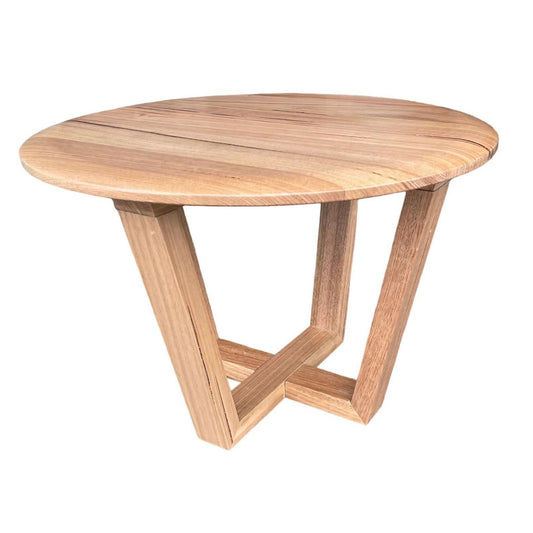 Chocolate Wood Avalon solid Tasmanian oak round lamp table with 60cm diameter, showcasing natural wood grain and smooth finish.