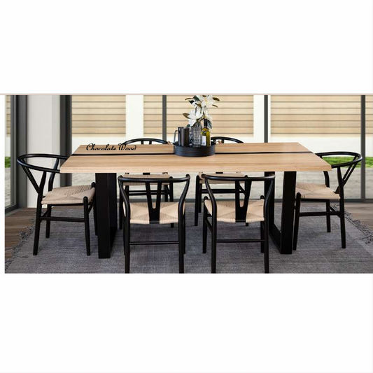 Solid rubberwood dining table by Chocolate Wood, 200cm length, natural and black finish, sturdy and stylish for modern dining rooms.