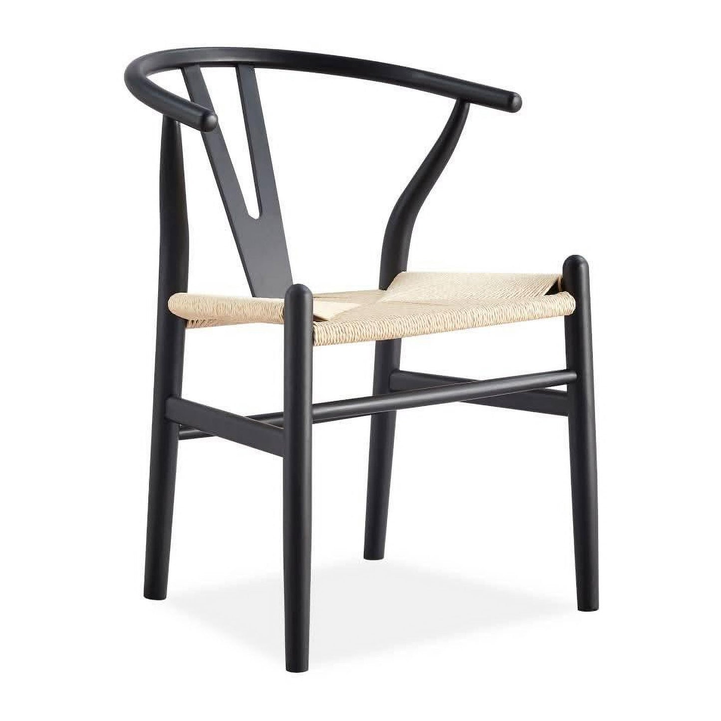 AXWYN solid rubberwood dining table in natural and black with six matching arc black and natural dining chairs by Chocolate Wood.