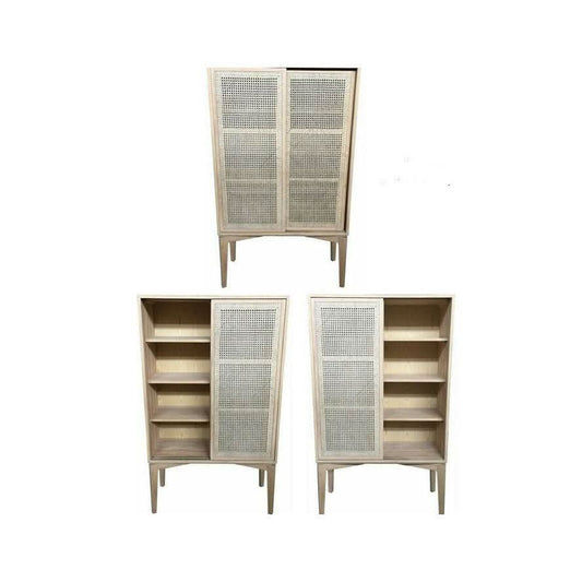 BAHAMAS CABINET CUPBOARD SLIDING RATTAN DOORS/ NATURAL OAKWOOD COLOUR - MyChocolateWood