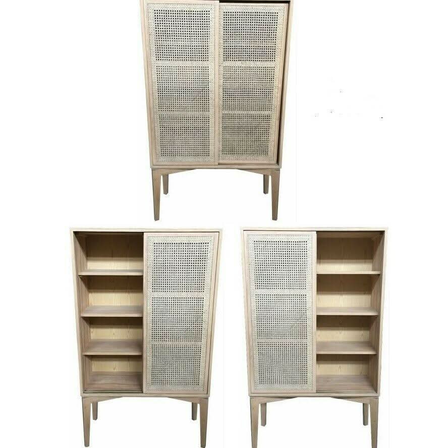 BAHAMAS CABINET CUPBOARD SLIDING RATTAN DOORS/ NATURAL OAKWOOD COLOUR - MyChocolateWood
