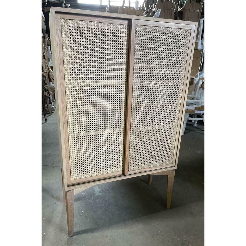 BAHAMAS CABINET CUPBOARD SLIDING RATTAN DOORS/ NATURAL OAKWOOD COLOUR - MyChocolateWood