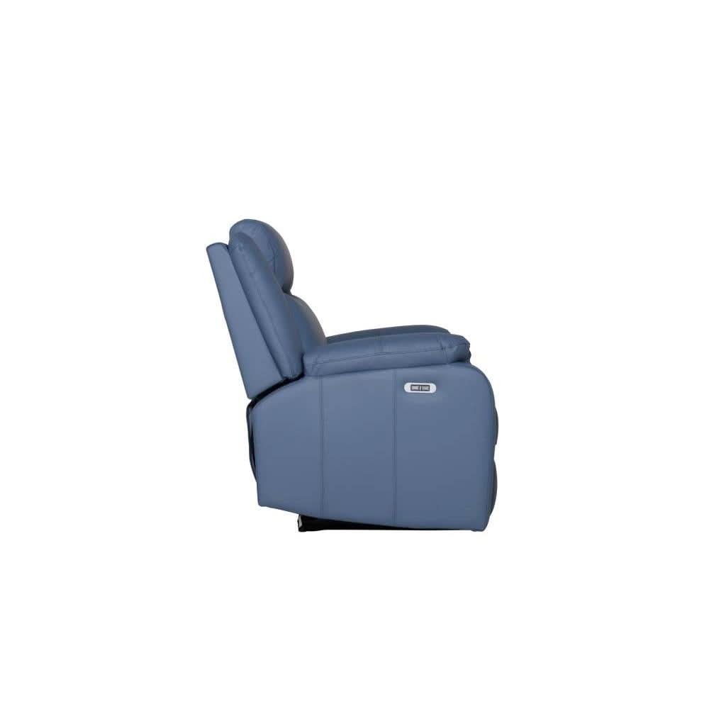 BARRON GENUINE MURANO LEATHER 1-SEATER SINGLE RECLINER ARMCHAIR W/USB PORT BLUE - MyChocolateWood