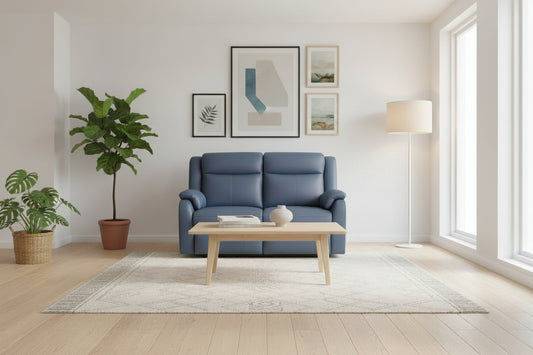 BARRON GENUINE MURANO LEATHER 2-SEATER  RECLINER SOFA W/USB PORT  MARINE BLUE - MyChocolateWood