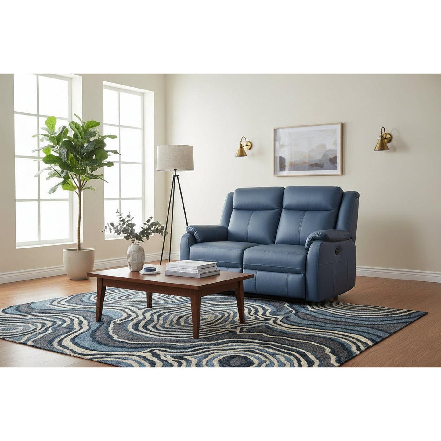 BARRON GENUINE MURANO LEATHER 2-SEATER RECLINER SOFA W/USB PORT MARINE BLUE - MyChocolateWood