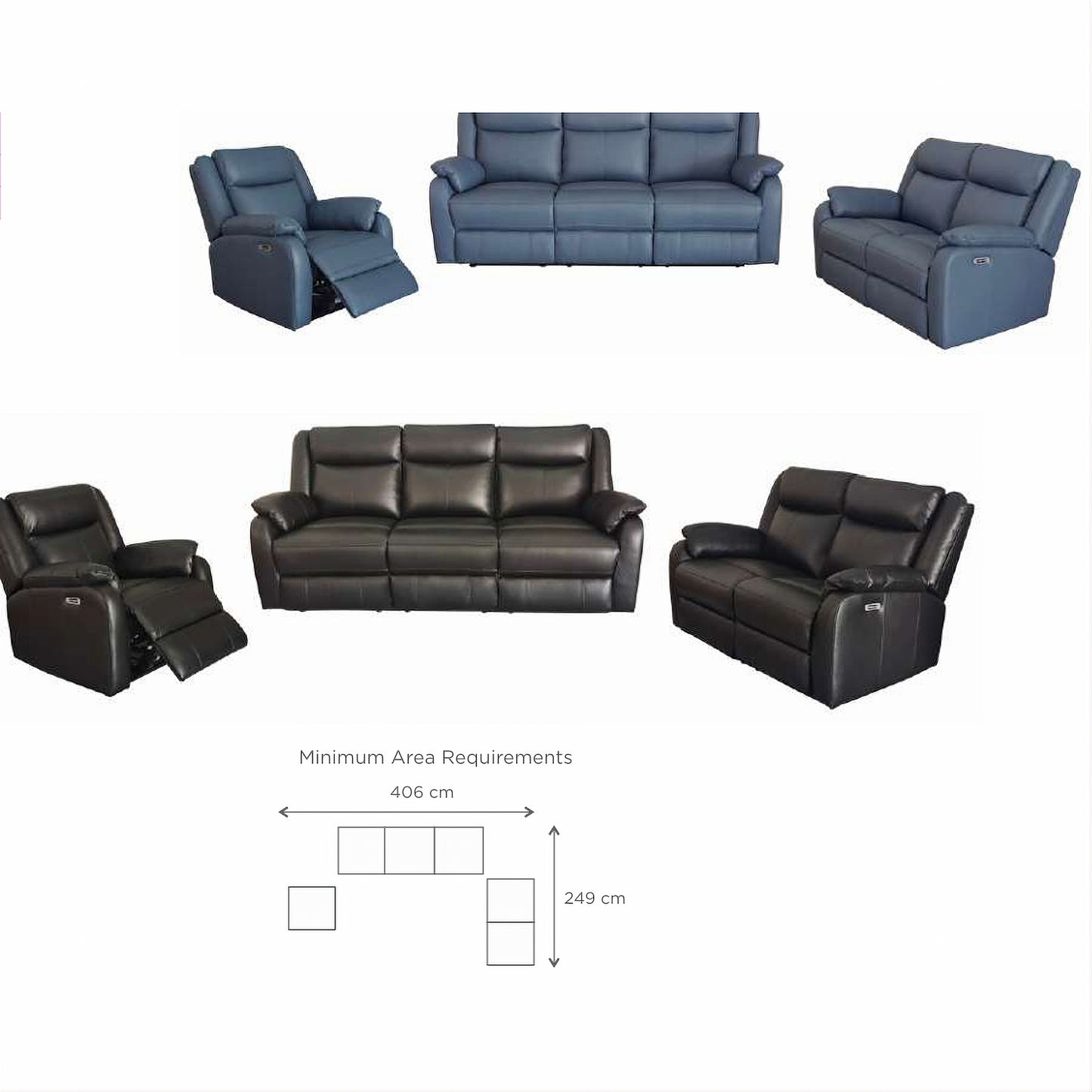 BARRON GENUINE MURANO LEATHER 3-SEATER 2-SEATER + 1 SINGLE RECLINER ARMCHAIR LOUNGE SUITE MARINE BLUE