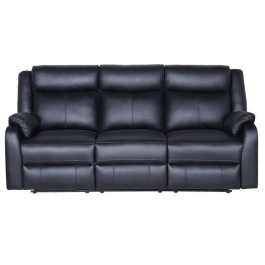 BARRON GENUINE MURANO LEATHER 3-SEATER RECLINER SOFA W/USB PORT BLACK - MyChocolateWood
