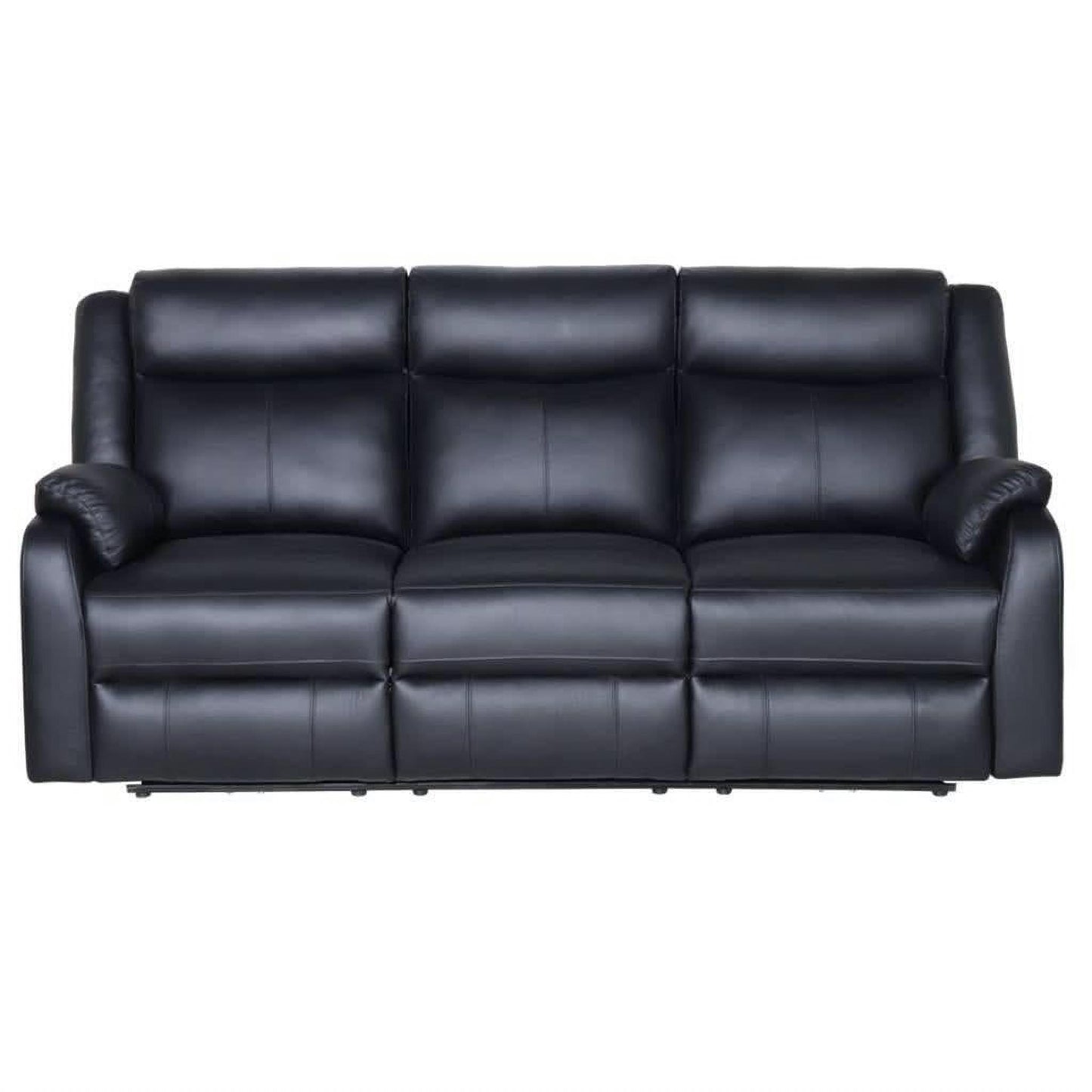 Barron Genuine Murano Leather 3-Seater Recliner Sofa in Black - Chocolate Wood