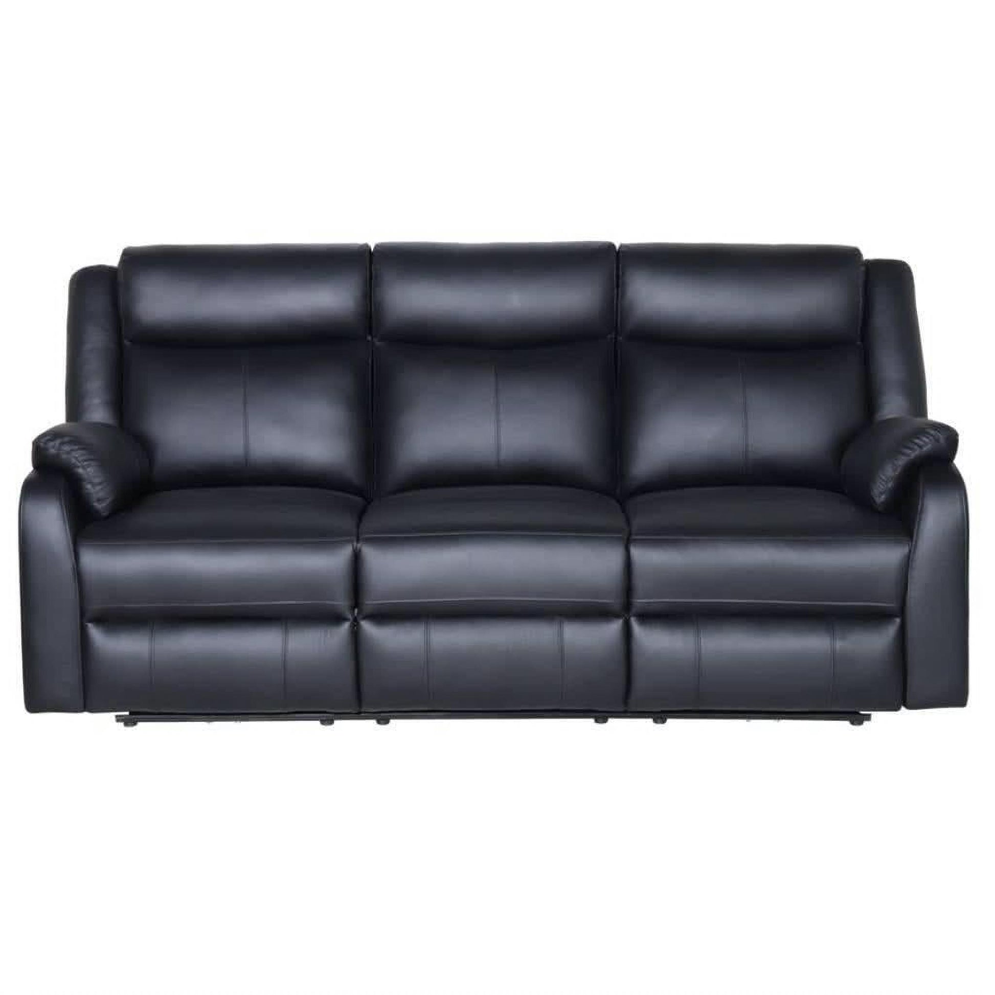 Barron Genuine Murano Leather 3-Seater Recliner Sofa in Black - Chocolate Wood