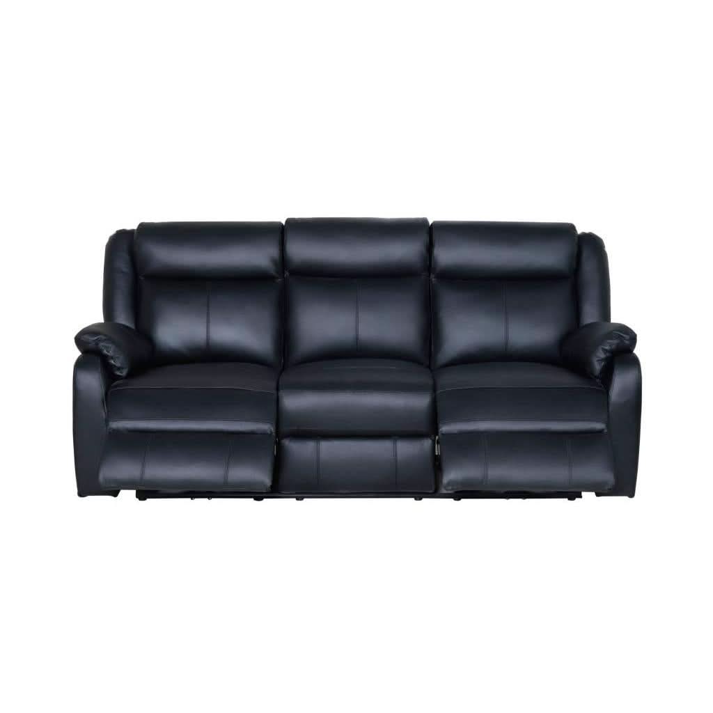 BARRON GENUINE MURANO LEATHER 3-SEATER  RECLINER SOFA W/USB PORT  BLACK - MyChocolateWood