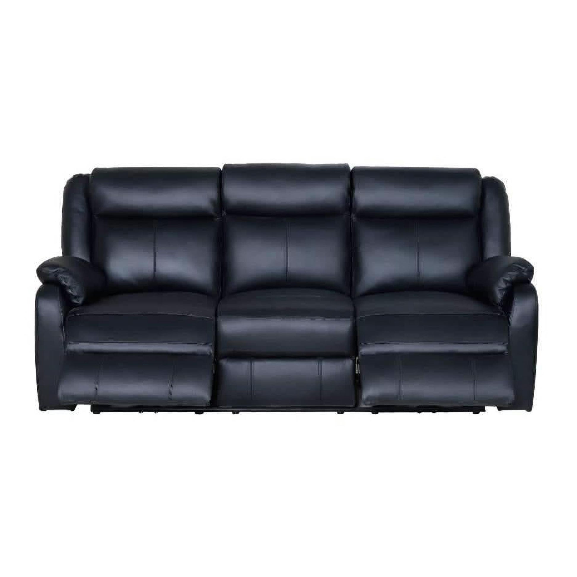 Barron Genuine Murano Leather 3-Seater Recliner Sofa in Black - Chocolate Wood