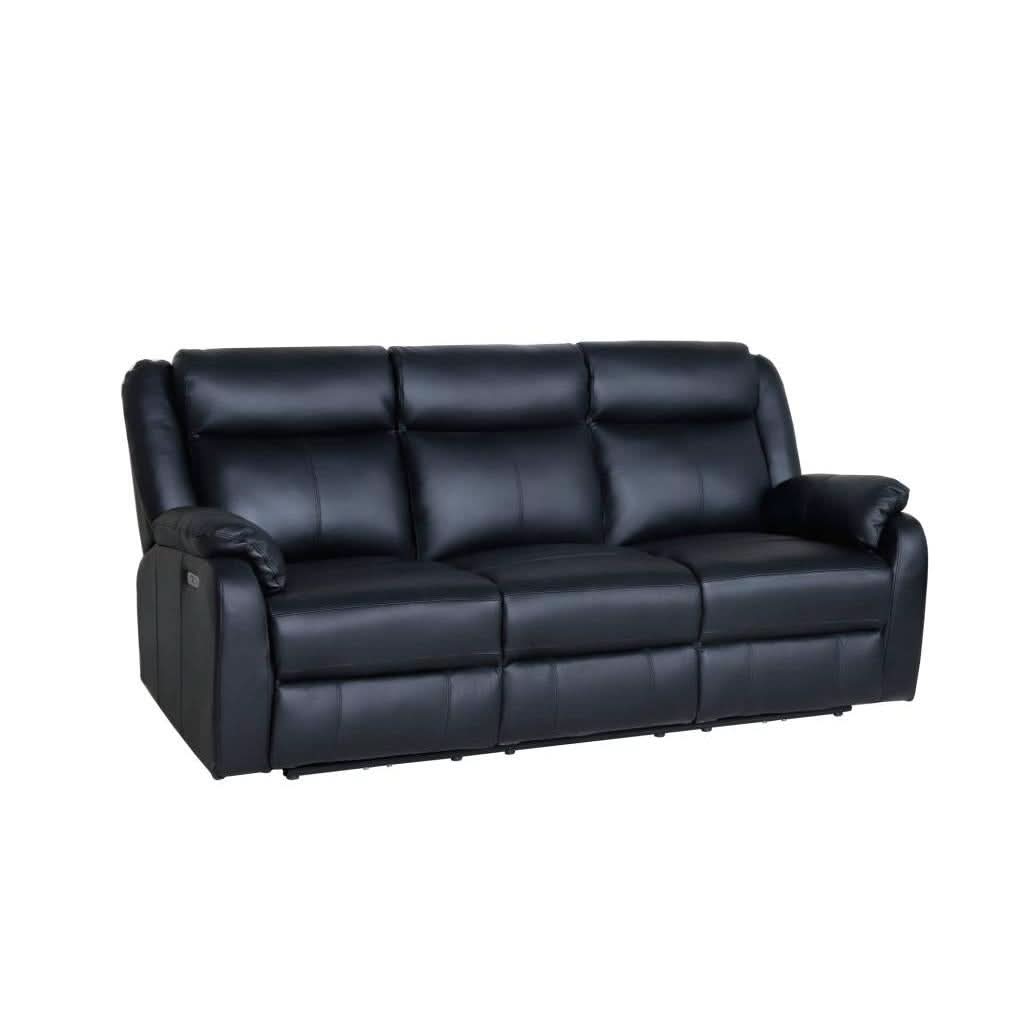 BARRON GENUINE MURANO LEATHER 3-SEATER RECLINER SOFA W/USB PORT BLACK - MyChocolateWood