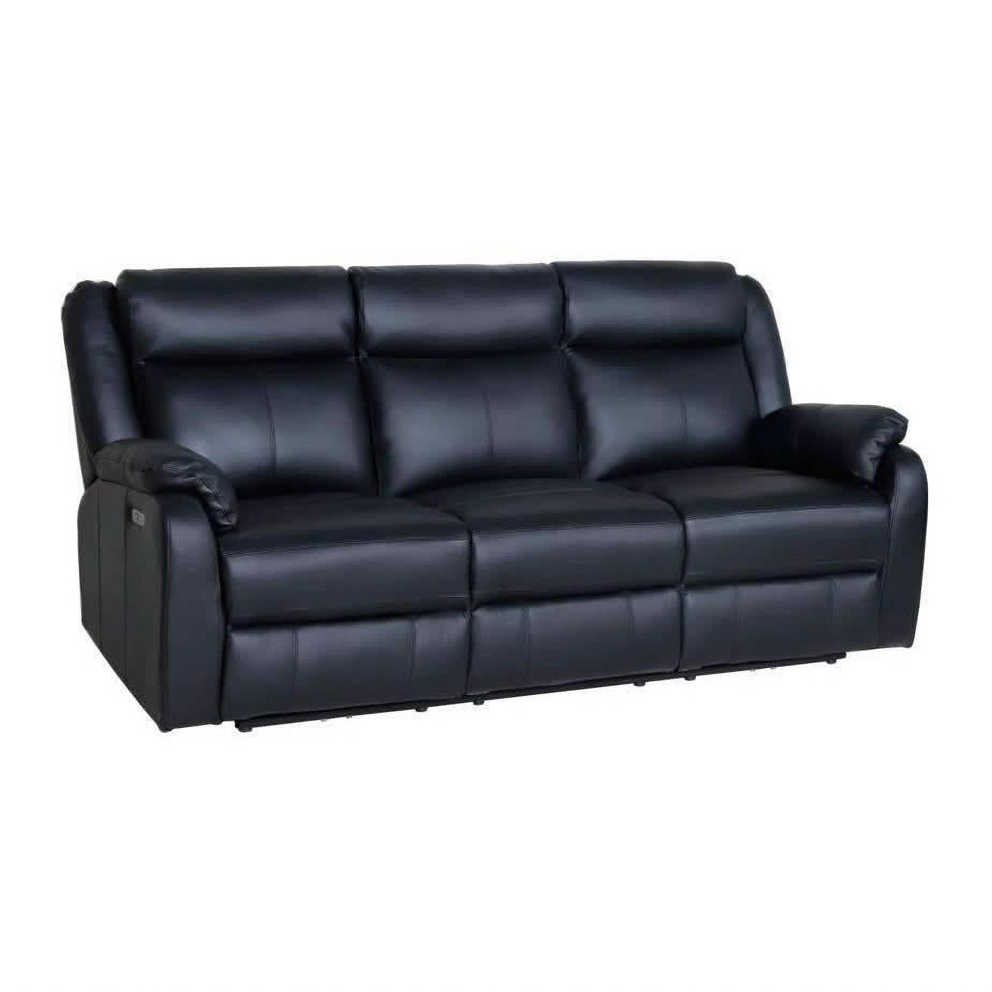 Barron Genuine Murano Leather 3-Seater Recliner Sofa in Black - Chocolate Wood