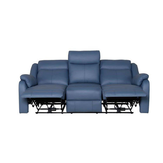 BARRON GENUINE MURANO LEATHER 3-SEATER RECLINER SOFA W/USB PORT MARINE BLUE - MyChocolateWood