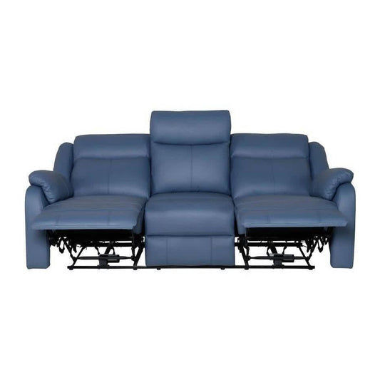 BARRON GENUINE MURANO LEATHER 3-SEATER RECLINER SOFA W/USB PORT MARINE BLUE