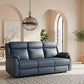 BARRON GENUINE MURANO LEATHER 3-SEATER  RECLINER SOFA W/USB PORT  MARINE BLUE - MyChocolateWood