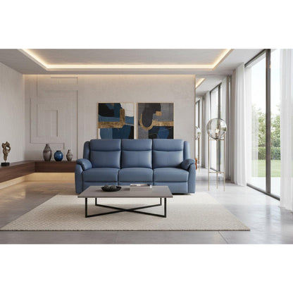 BARRON GENUINE MURANO LEATHER 3-SEATER  RECLINER SOFA W/USB PORT  MARINE BLUE