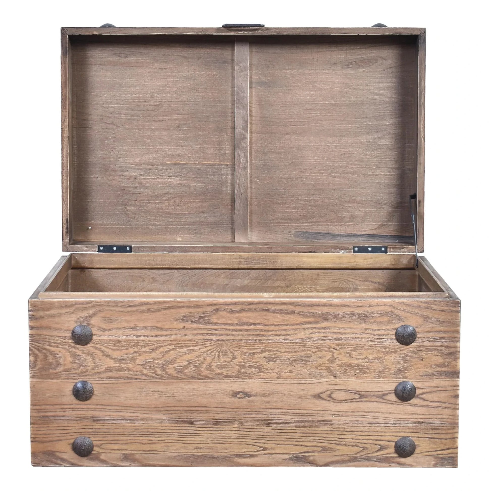 BASIL NAILHEAD OLD ELM TRUNK SIDE TABLE NATURAL WITH IRON ACCENTS - MyChocolateWood